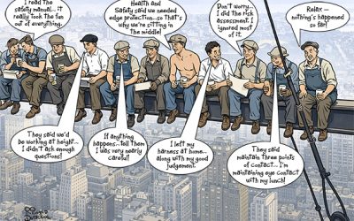 Skyscraper Lunch Photo Cartoon – A Humorous Look at Construction Safety Then and Now