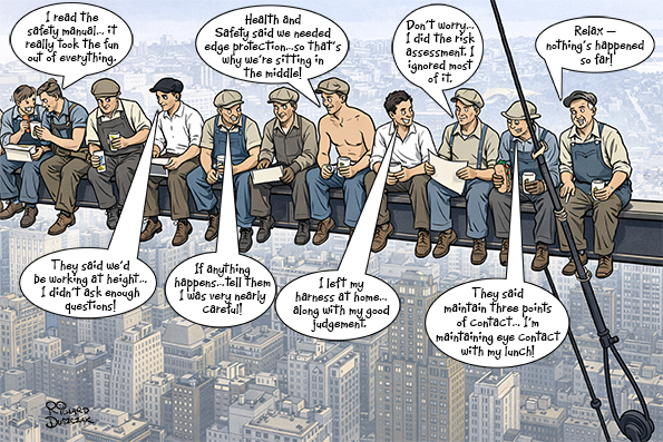 Skyscraper Lunch Photo Cartoon – A Humorous Look at Construction Safety Then and Now